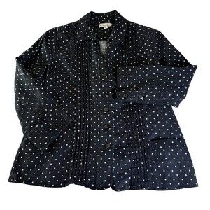 Kim Rogers PETITE 100% LINEN Shirt Jacket Shacket, Sz PL, Black White Polka Dots